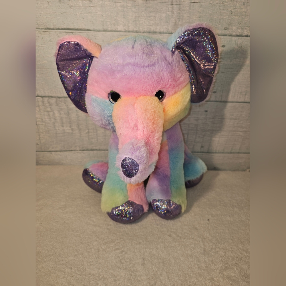 14 Inch Fiesta Rainbow Sherbert Glitter Elephant Plush Stuffed Toy